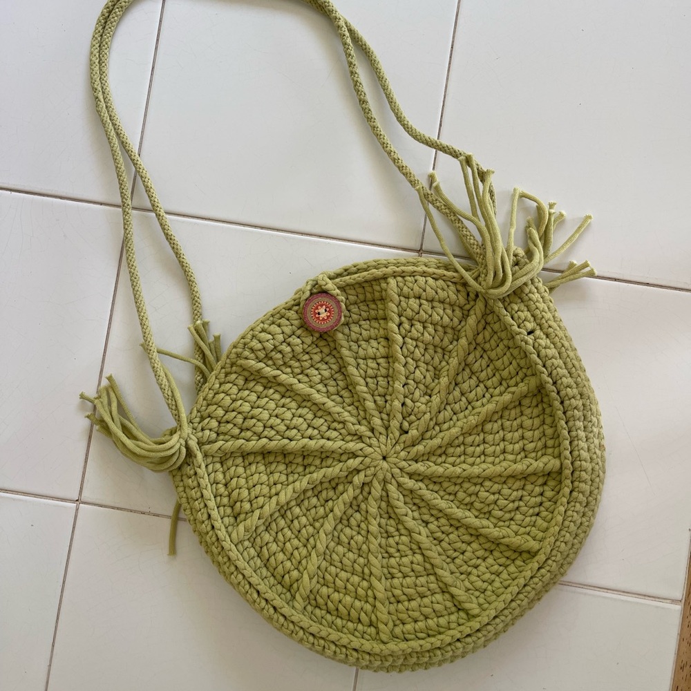 SOLD Handcrafted Green Round Bag
